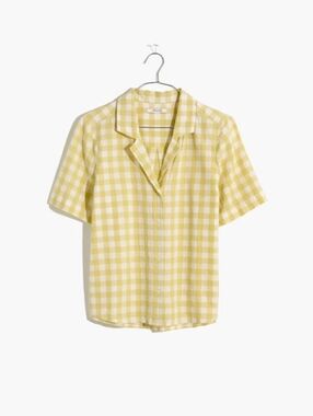 Madewell Cotton Linen Boxy Camp Shirt Gingham Check Crisp Pear Yellow Small NWT